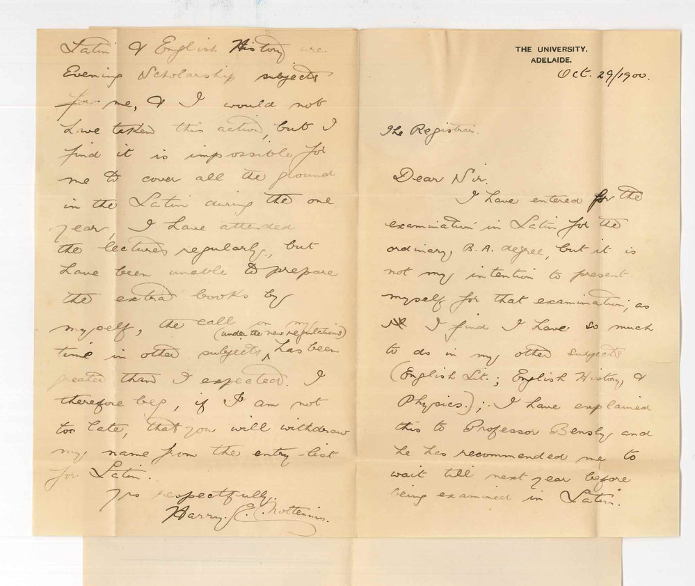 Harry E Noltenins - The University - Withdrawing from BA Examination in Latin II