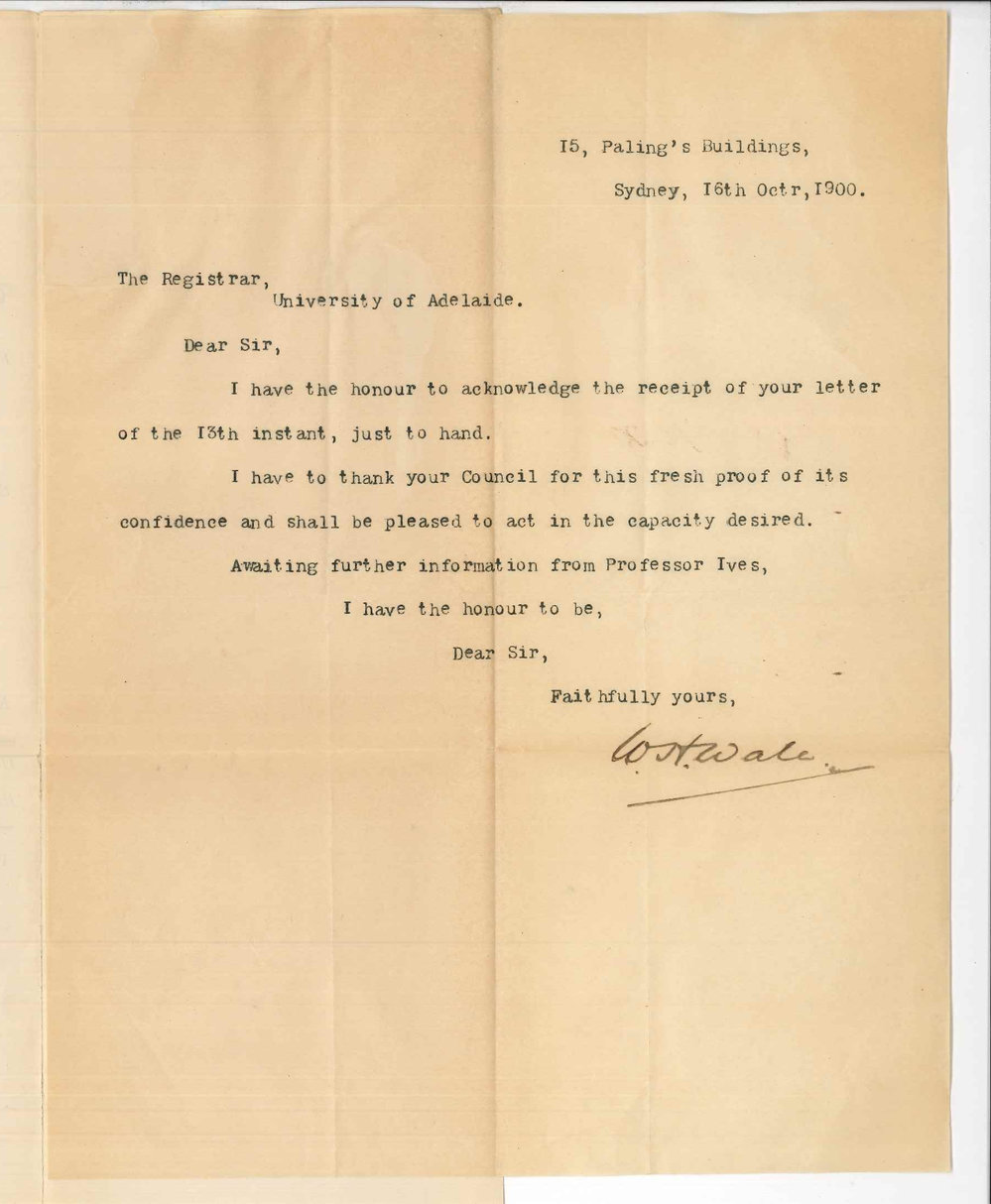 W H Wale - Sydney - Consenting to act as Examiner