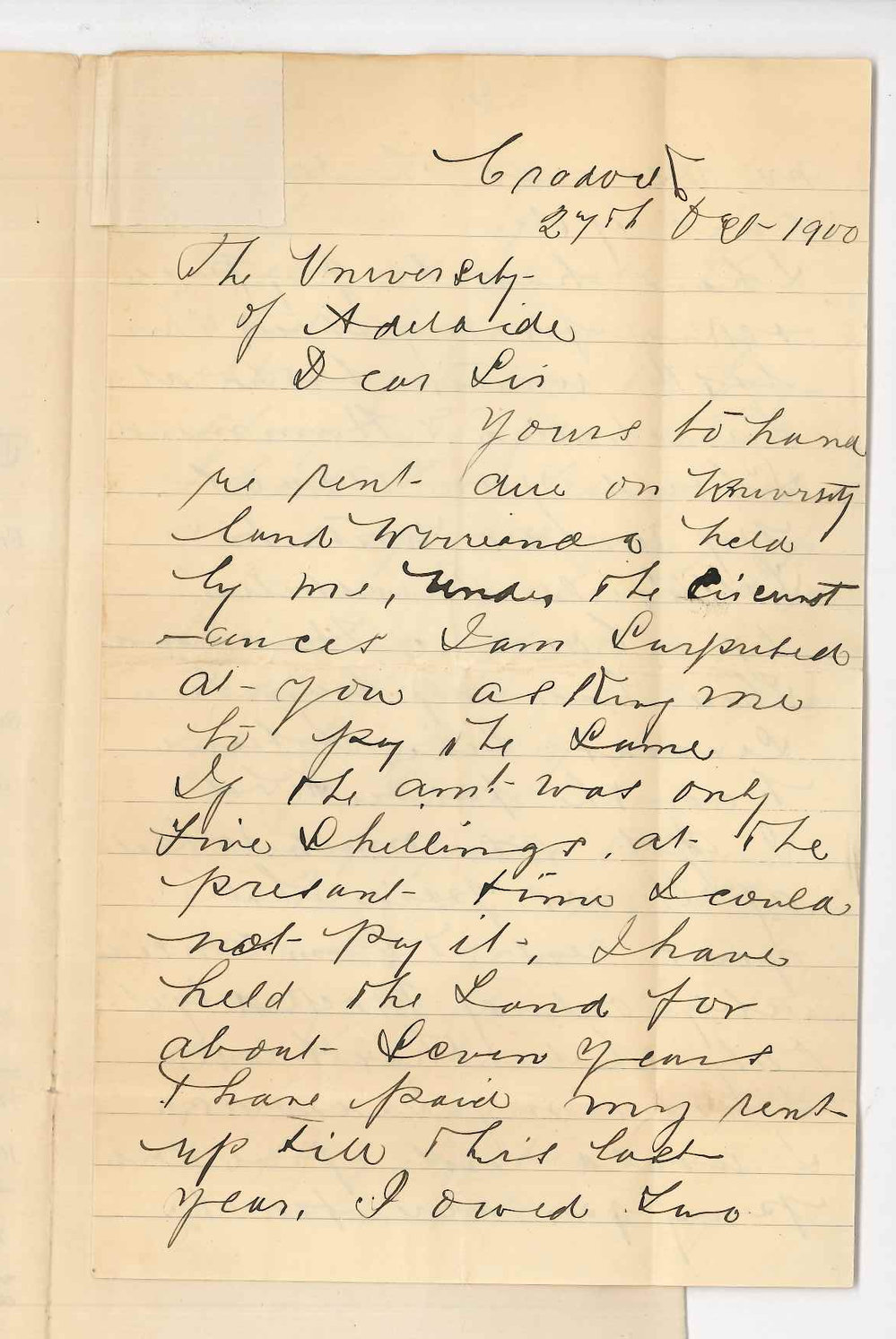 M Fitzgerald - Cradock - Concerning rent of land at Wirreanda