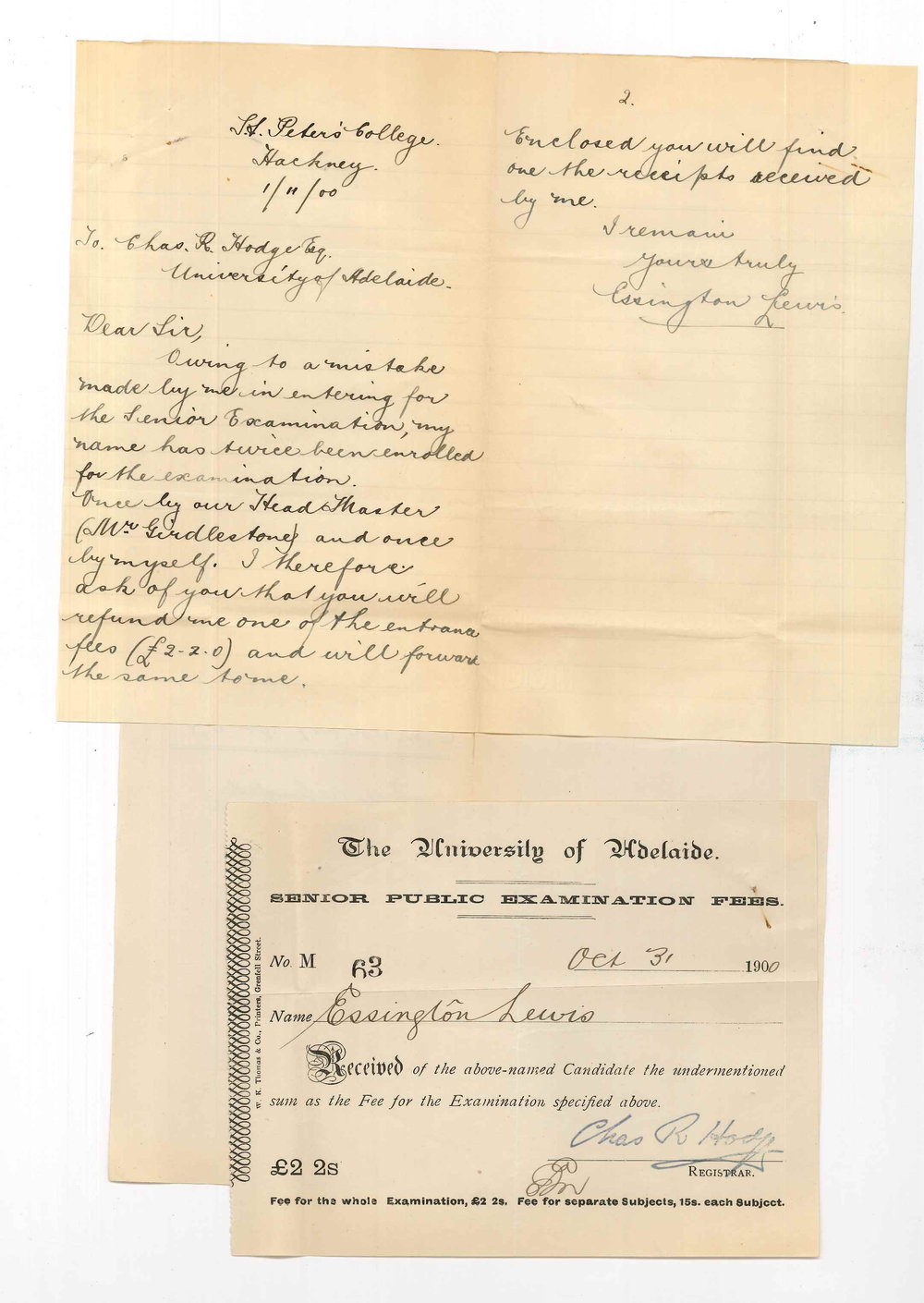 Essington Lewis - St Peters College - Requesting refund of Senior Public Examination fee