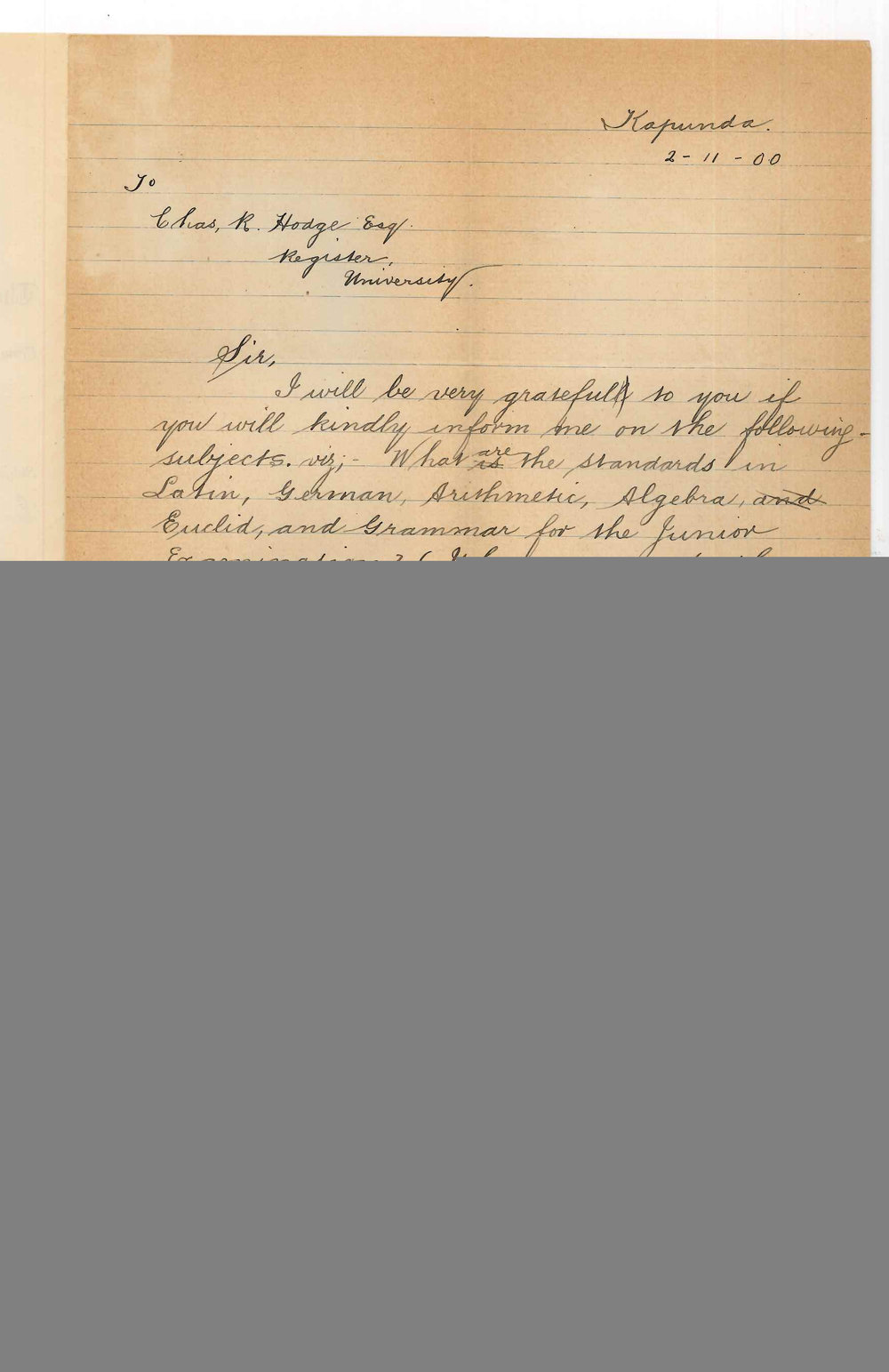 D Menzie - Kapunda - Concerning Junior Public Examination