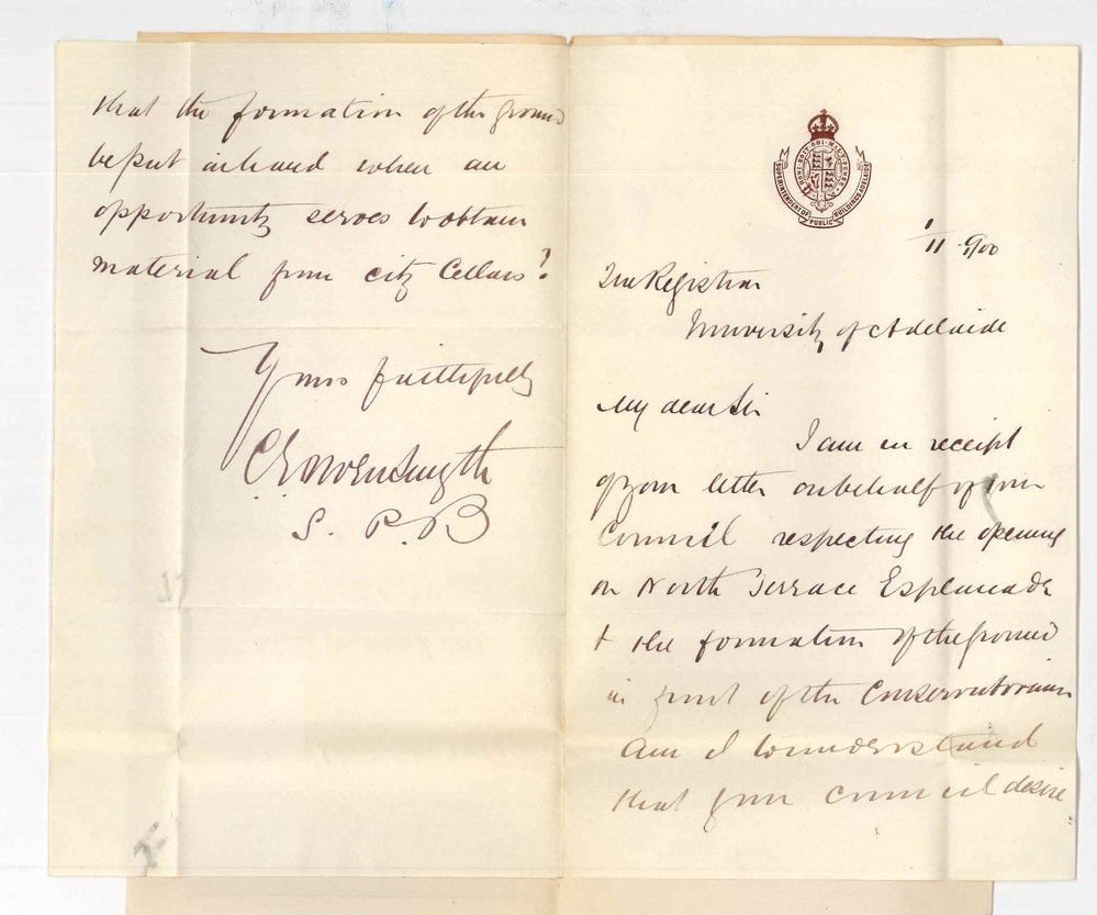 C E Owen Smyth - Superintendent of Public Buildings - Concerning formation of Conservatorium Grounds