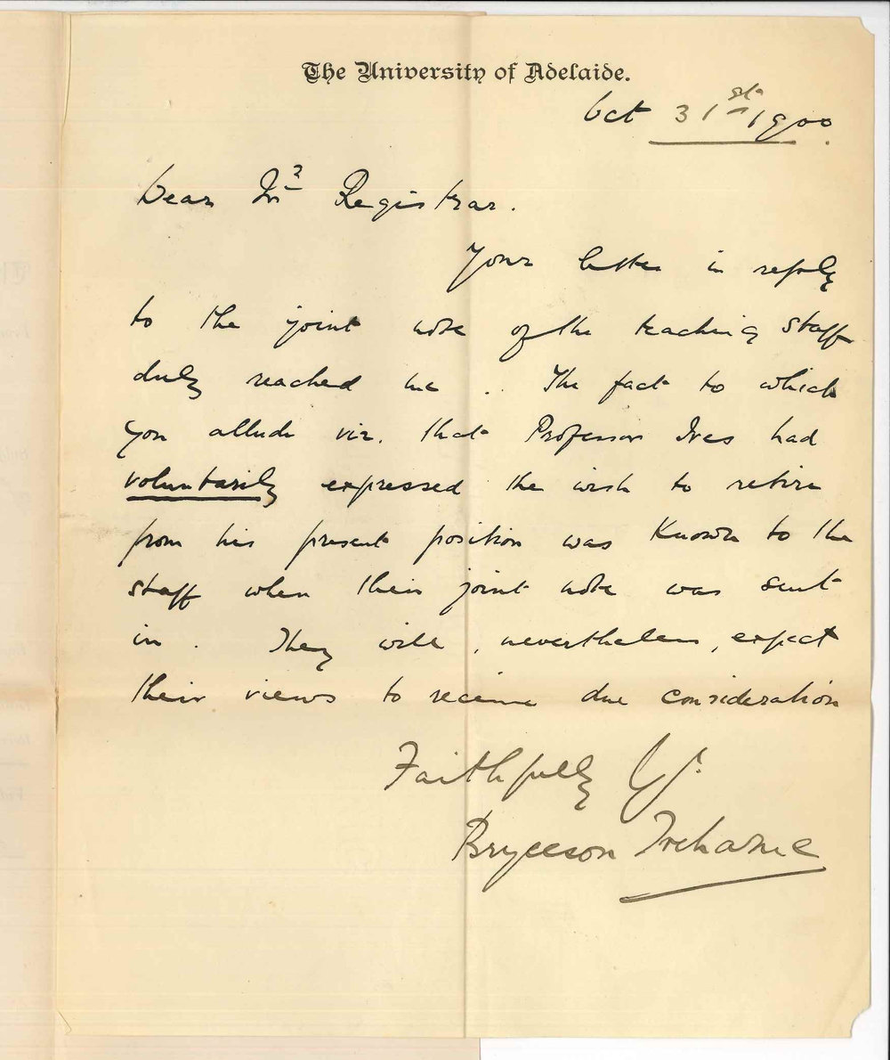 Bryceson Treharne - The University - Conservatorium - Concerning letter regarding Directorship of Conservatorium