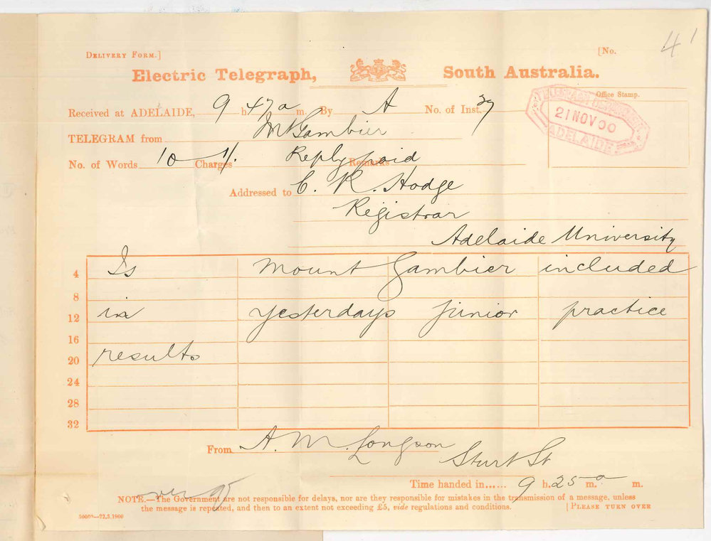 Miss A M Longson - Mount Gambier - Failure of candidates in Music Examination