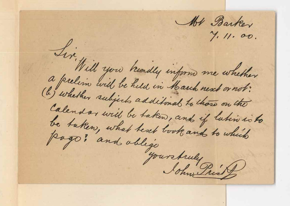 John Prisk - Mount Barker - Requesting information concerning Preliminary Examination
