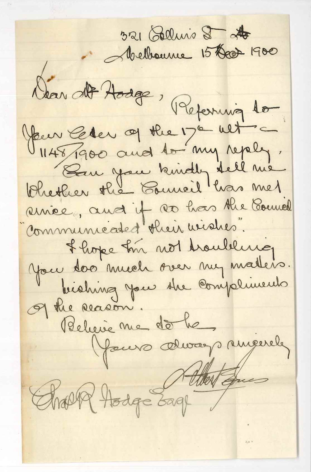 Albert E Jones LLB - Melbourne - Concerning thesis for LLD Degree