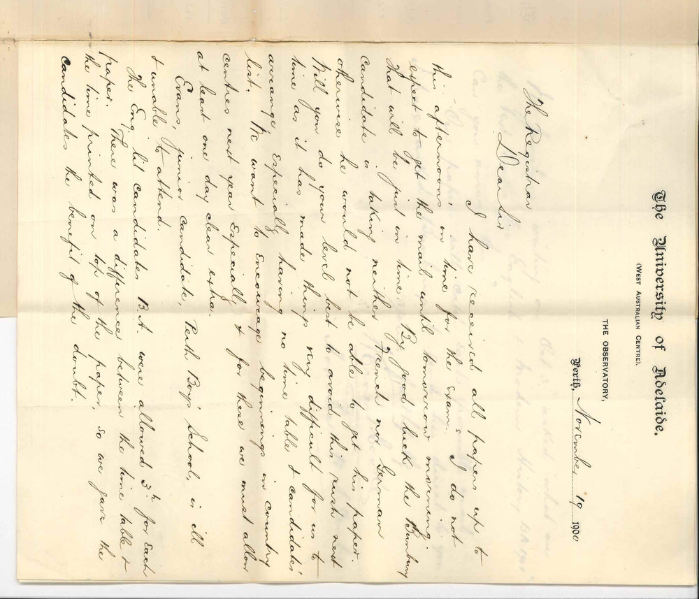 W Ernest Cooke - Perth - Concerning Examinations in WA