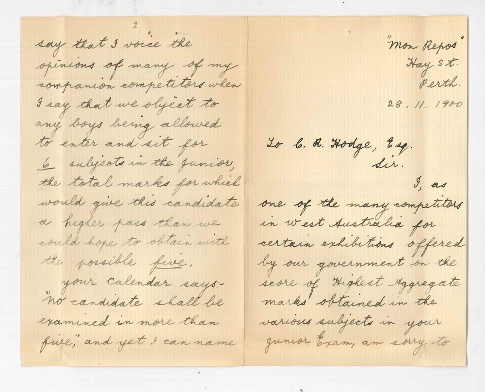 J E F Deakin - Perth - Complaint that certain candidates are permitted to take six subjects in the Junior Public Examination