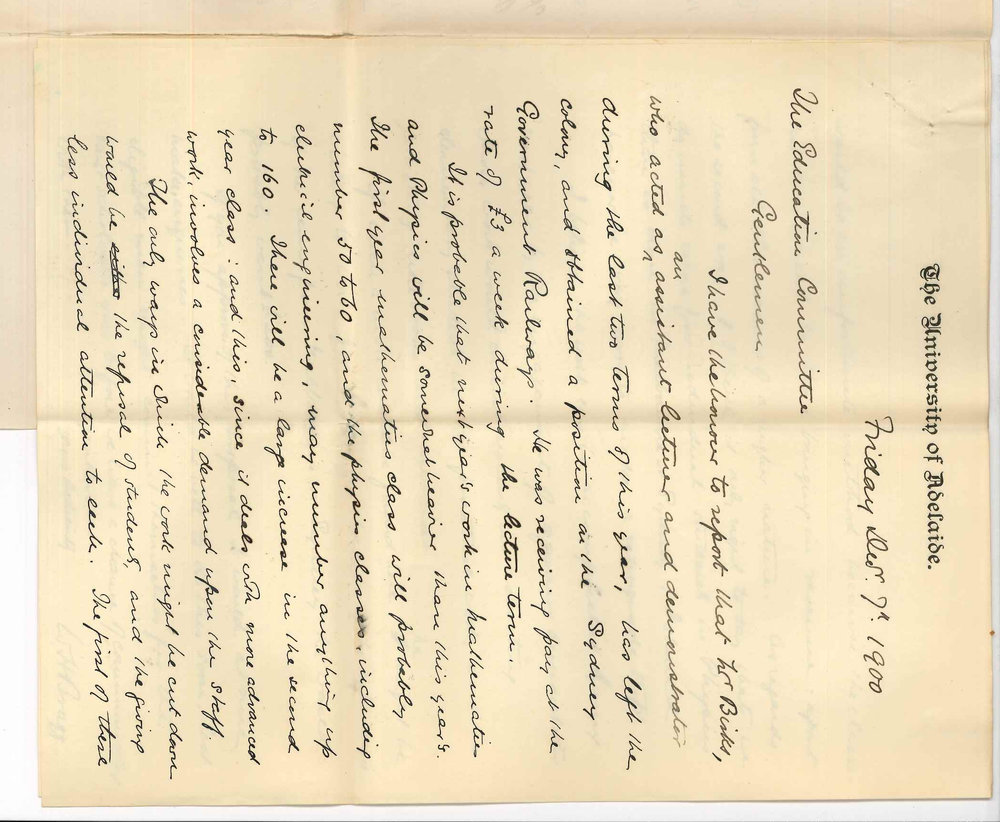 Professor William Henry Bragg - University - Concerning appointment of a Demonstrator in the Physical Laboratory