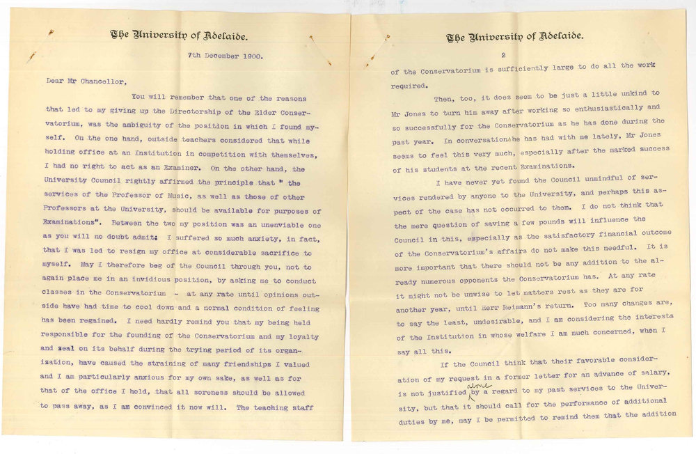 Professor Joshua Ives - The University - Concerning position in University and Conservatorium