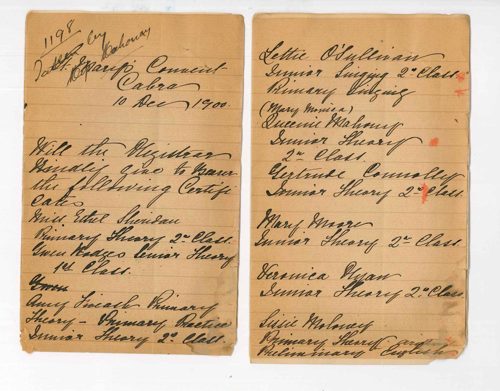 St Marys Convent - Clarence Park - Requesting Music Certificates