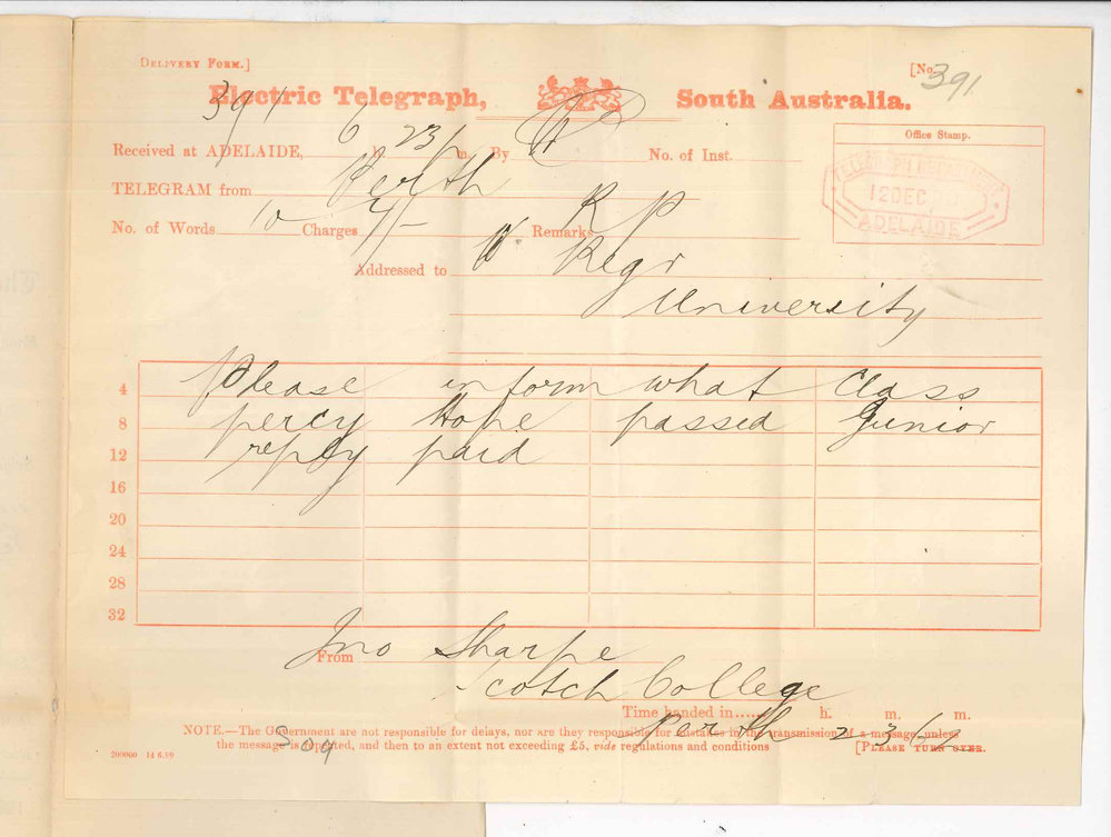 John Sharpe - Scotch College - Perth - Information regarding passes in Junior Public Examination