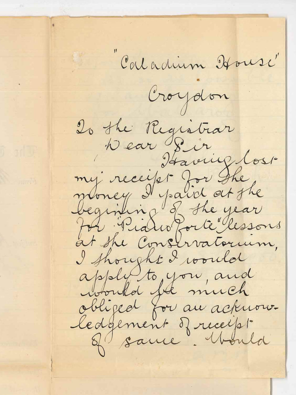 Miss Ada B Rough - Croydon - Request acknowledgement of fees paid