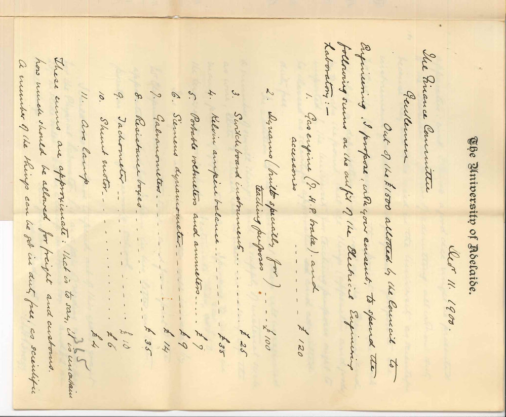 Professor William Henry Bragg - University - Requesting permission to order apparatus etc