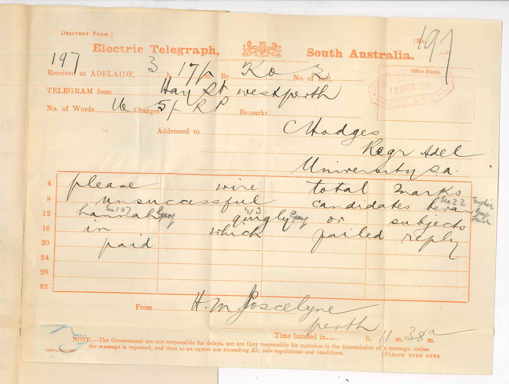 Henry Maurice Joscelyne - Perth - Failure of candidates in Junior and Senior Examinations