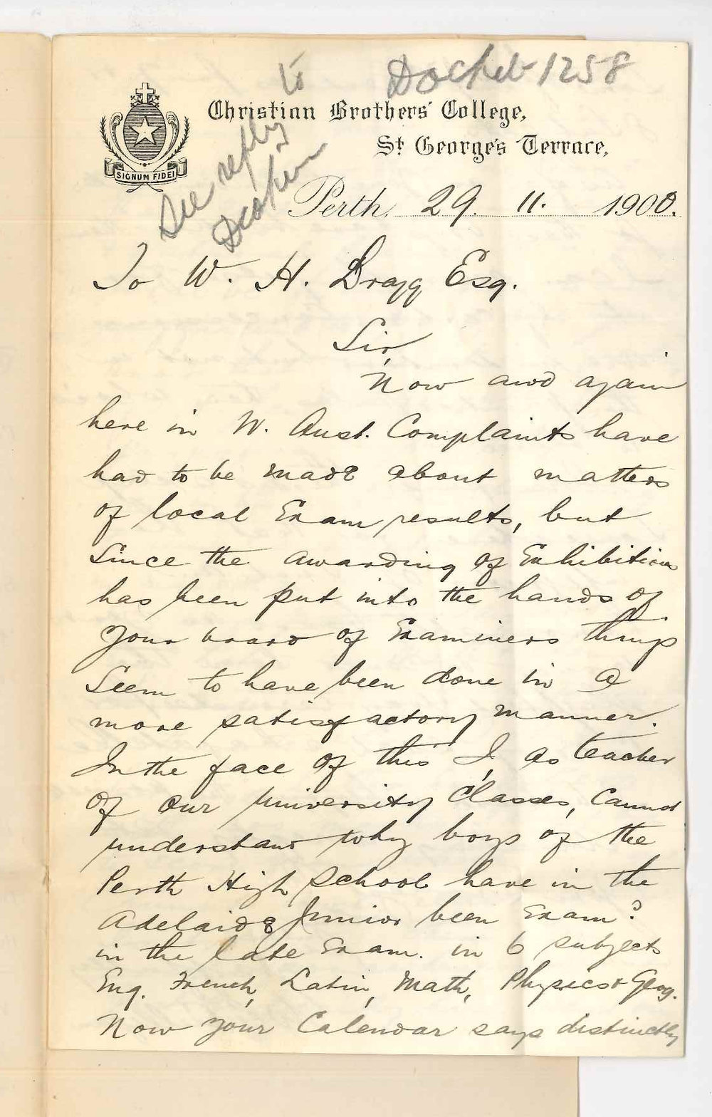 Rev W G Culligan - Christian Brothers College - Concerning candidates taking six subjects in Junior Public Examination