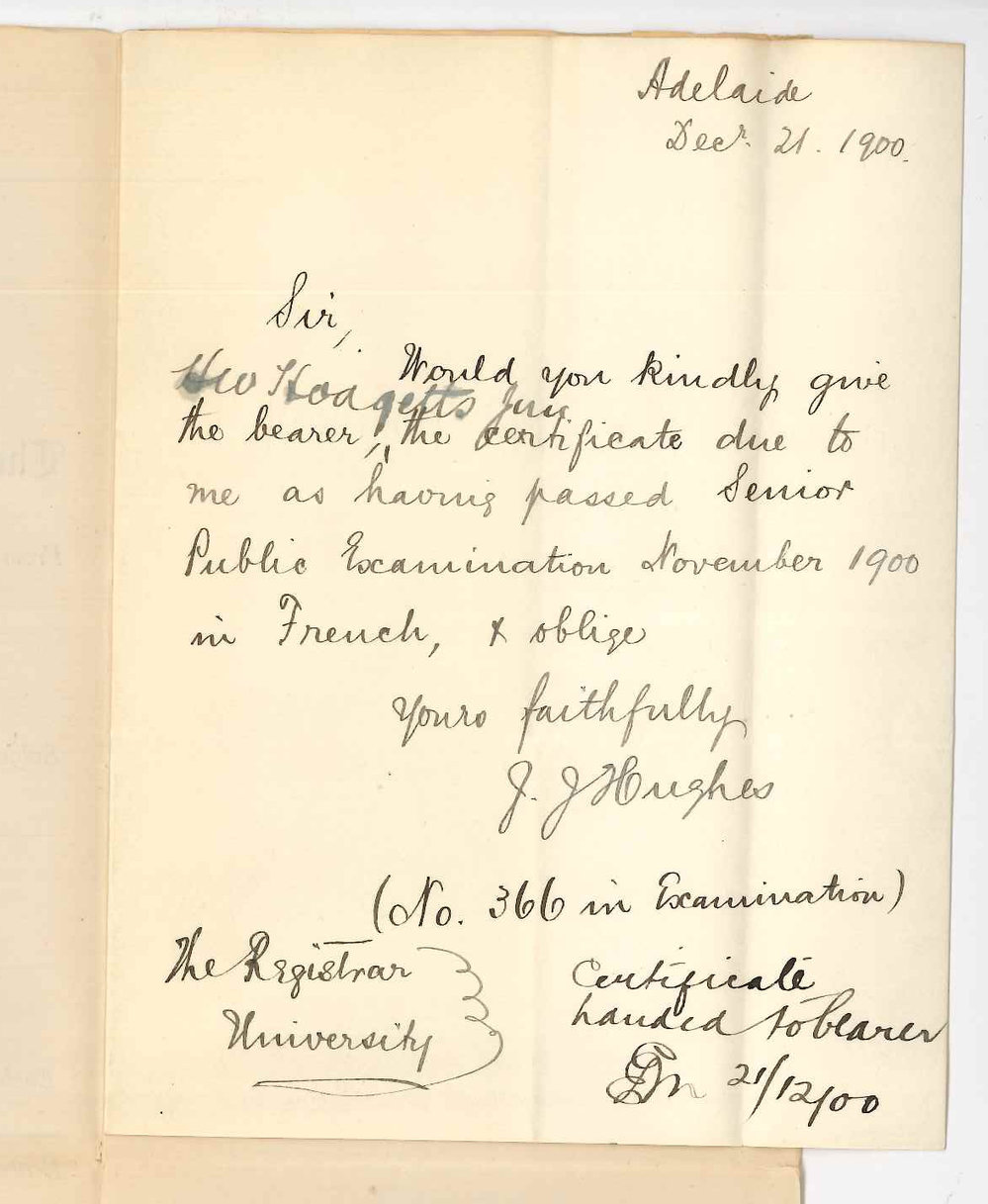 J J Hughes - Adelaide - Requesting Certificate