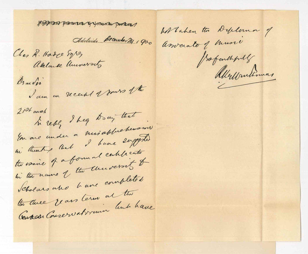 K K Thomas - Adelaide - Certificate to students of Conservatorium who have completed three years