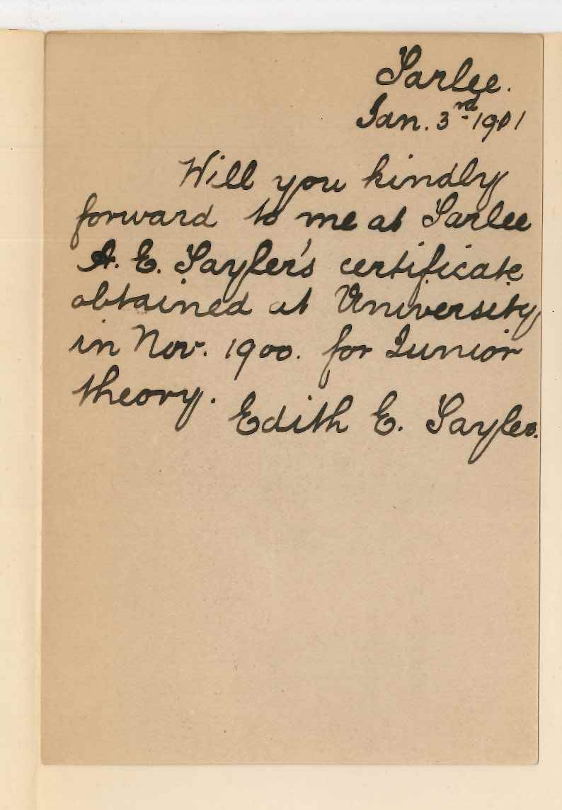 Edith E Tayler - Tarlee - Requesting Miss A E Tayler's Theory Music Certificate