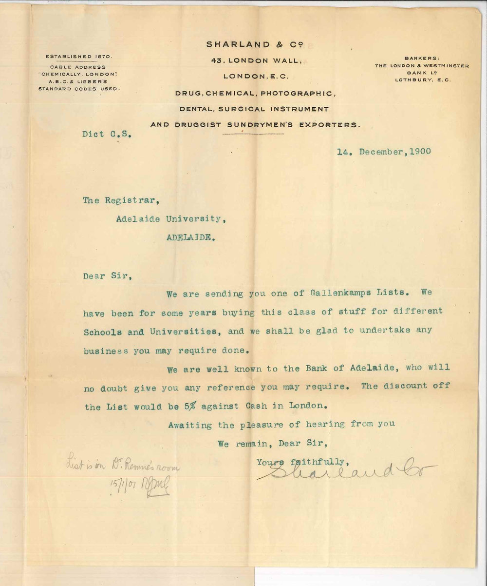 Sharland and Company - London - Forwarding price list of Chemicals