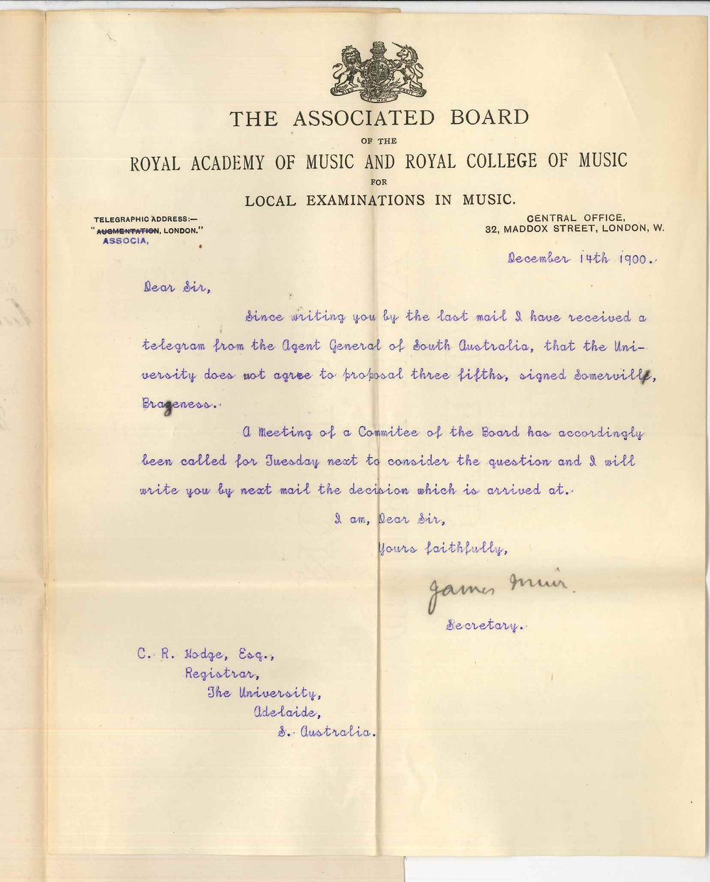 James Muir - Secretary - Associated Board RAM and RCM - Concerning Music Examinations