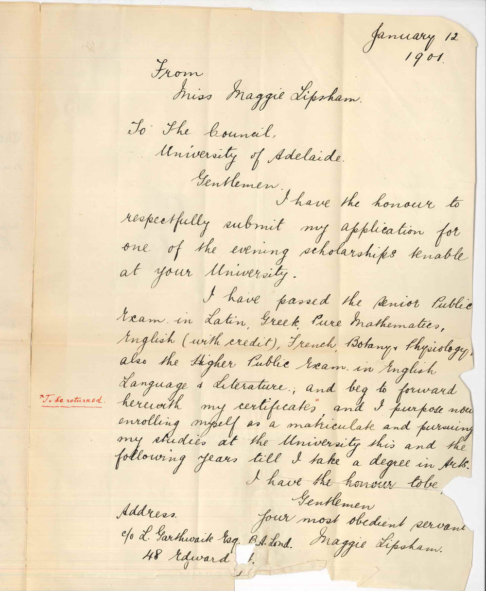 Maggie Lipsham - Norwood - Application for an Evening Scholarship