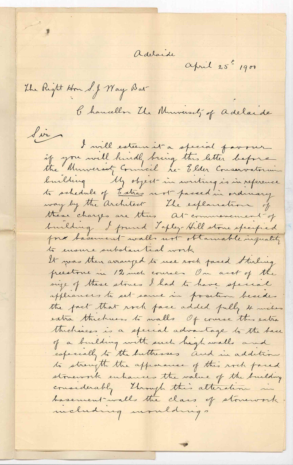 Walter Charles Torode - Adelaide - Concerning schedule of extras - Conservatorium contract