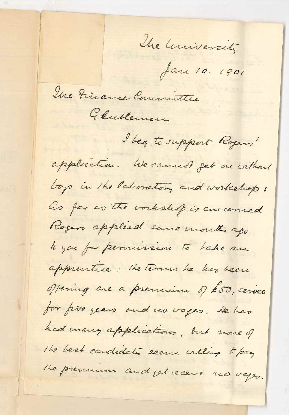 William Henry Bragg - The University - Concerning Assistants in Physical Laboratory and Workshop