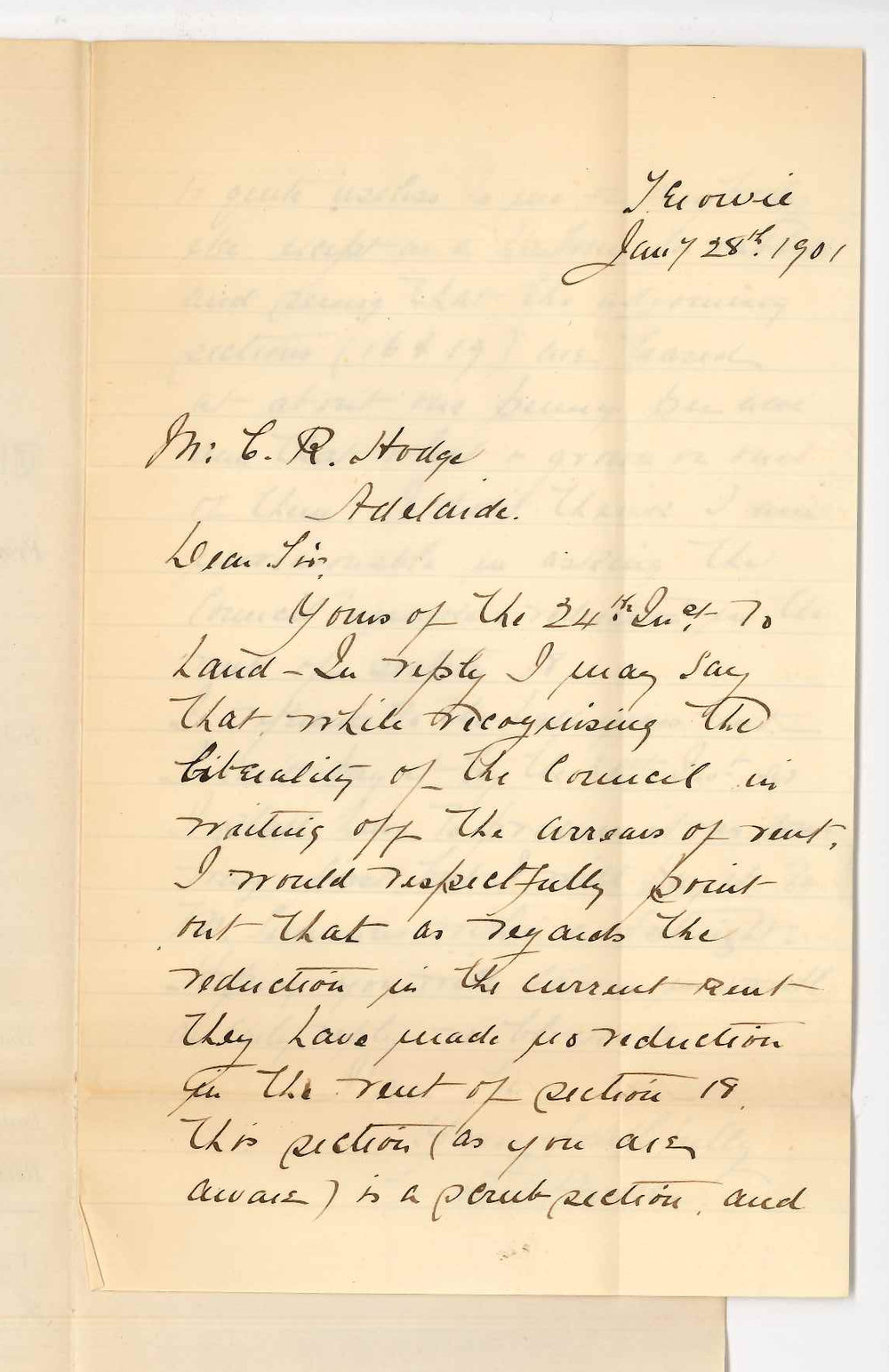 L A Parken - Terowie - Concerning rent of land at Terowie