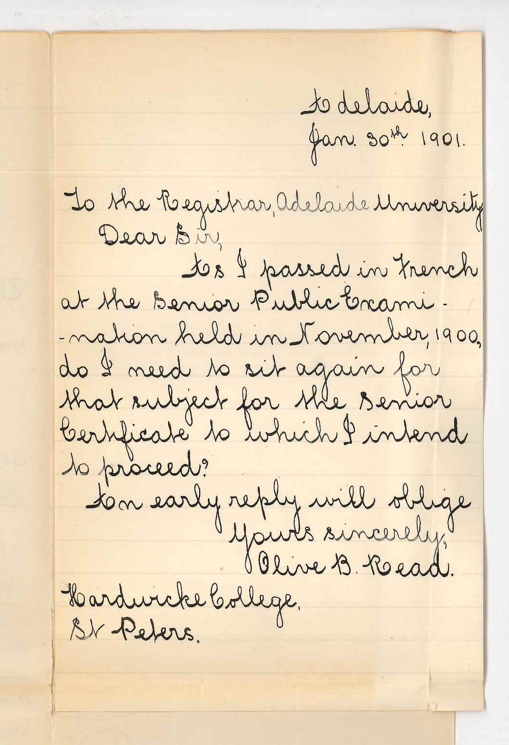 Olive B Reid - St Peters - Concerning Senior Public Examination