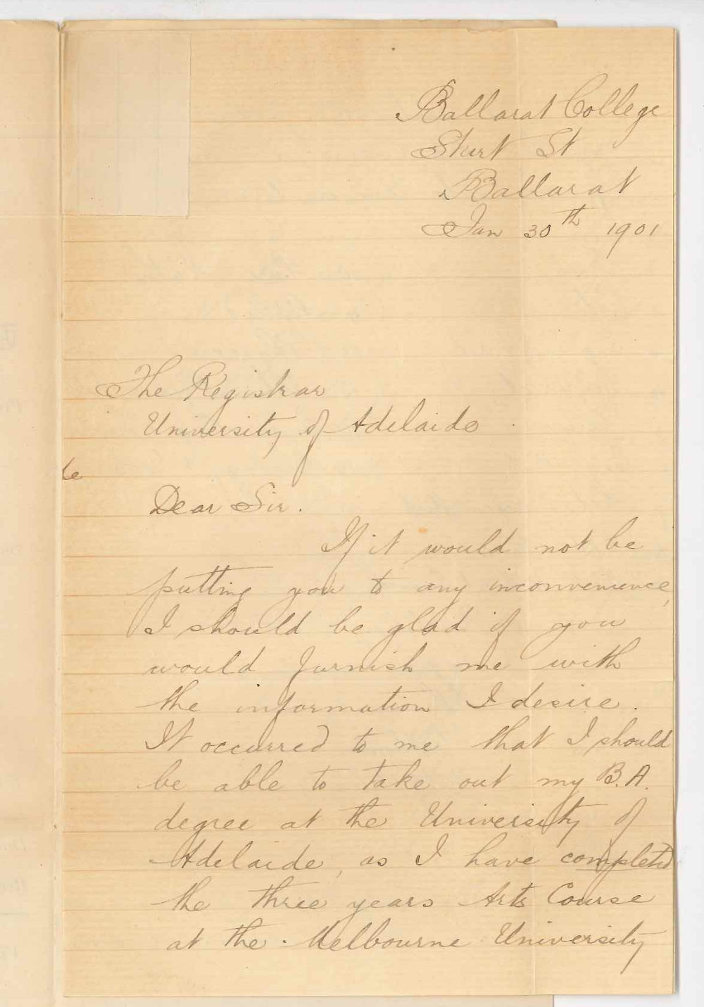 E R Johnson - Ballarat College - Concerning BA Course