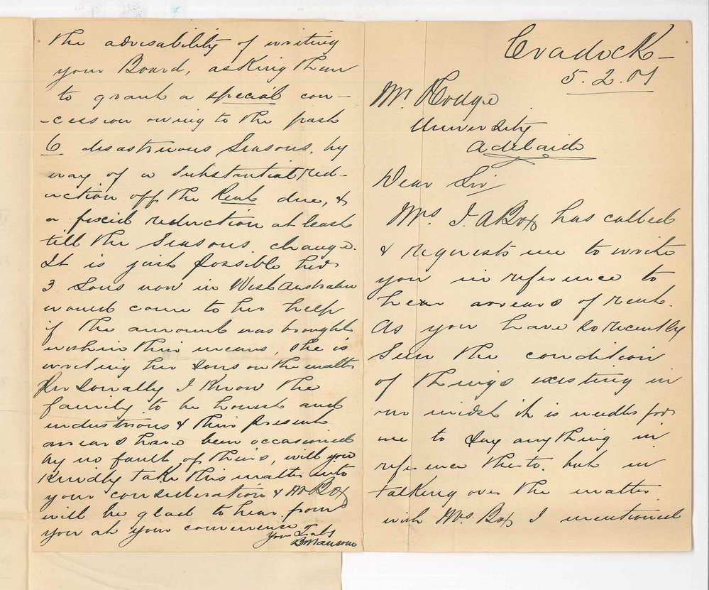 B Mansom - Cradock - Concerning arrears of rent due by Mrs J A Box