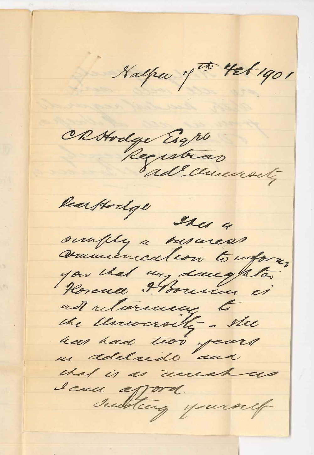 Josiah Bonnin - Nalpa - Miss F F Bonnin will not continue as a student of the Conservatorium