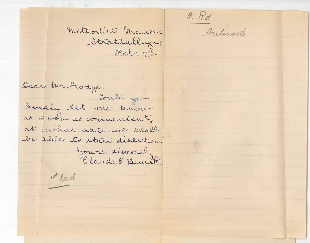 Claude E Bennett - Adelaide - Date Dissecting Room opens