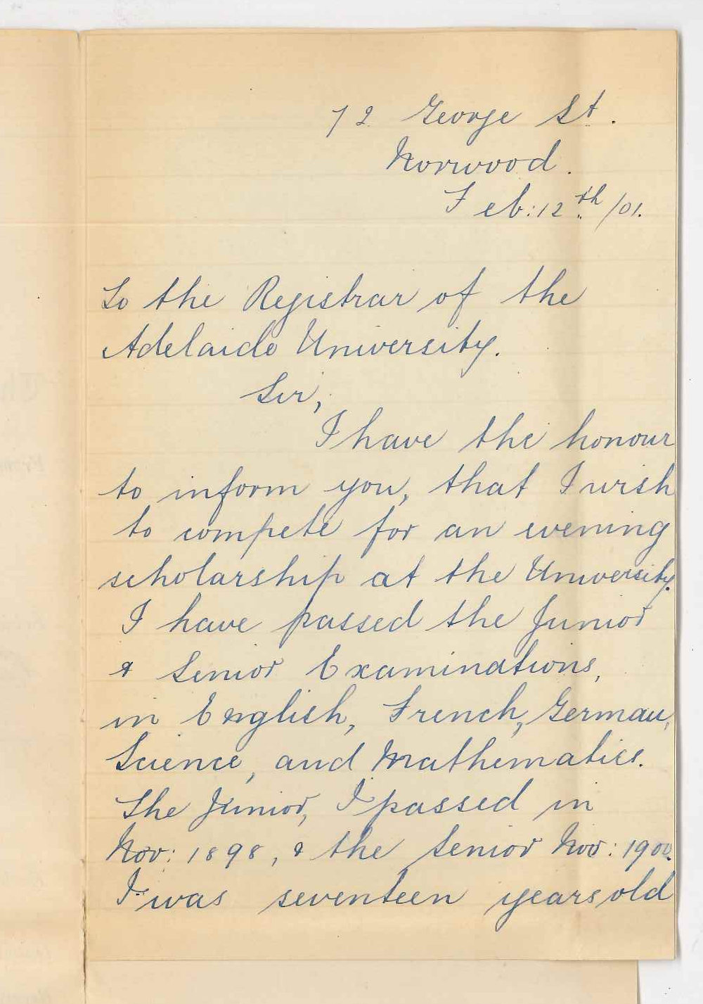 Mary J Kinnish - Norwood - Application for an Evening Scholarship