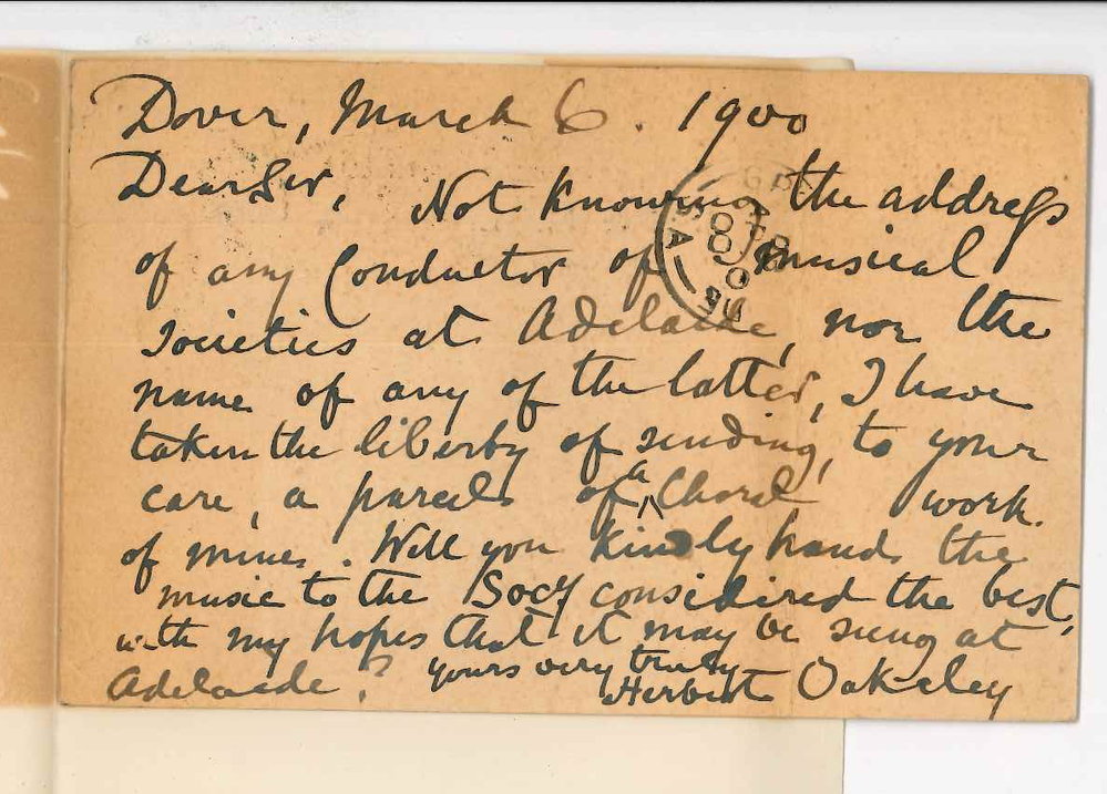 Sir Herbert Oakley - Dover England - Forwarding parcel of Choral Music