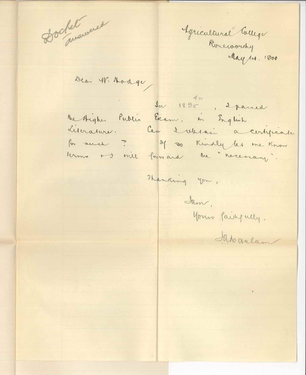 J A Haslam - Roseworthy - Requesting Higher Public Certificate