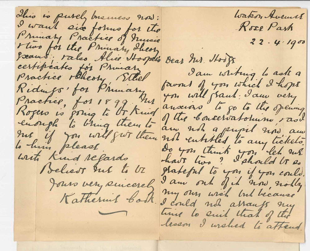 Miss Katherine Cook - Rose Park - Requesting music certificates