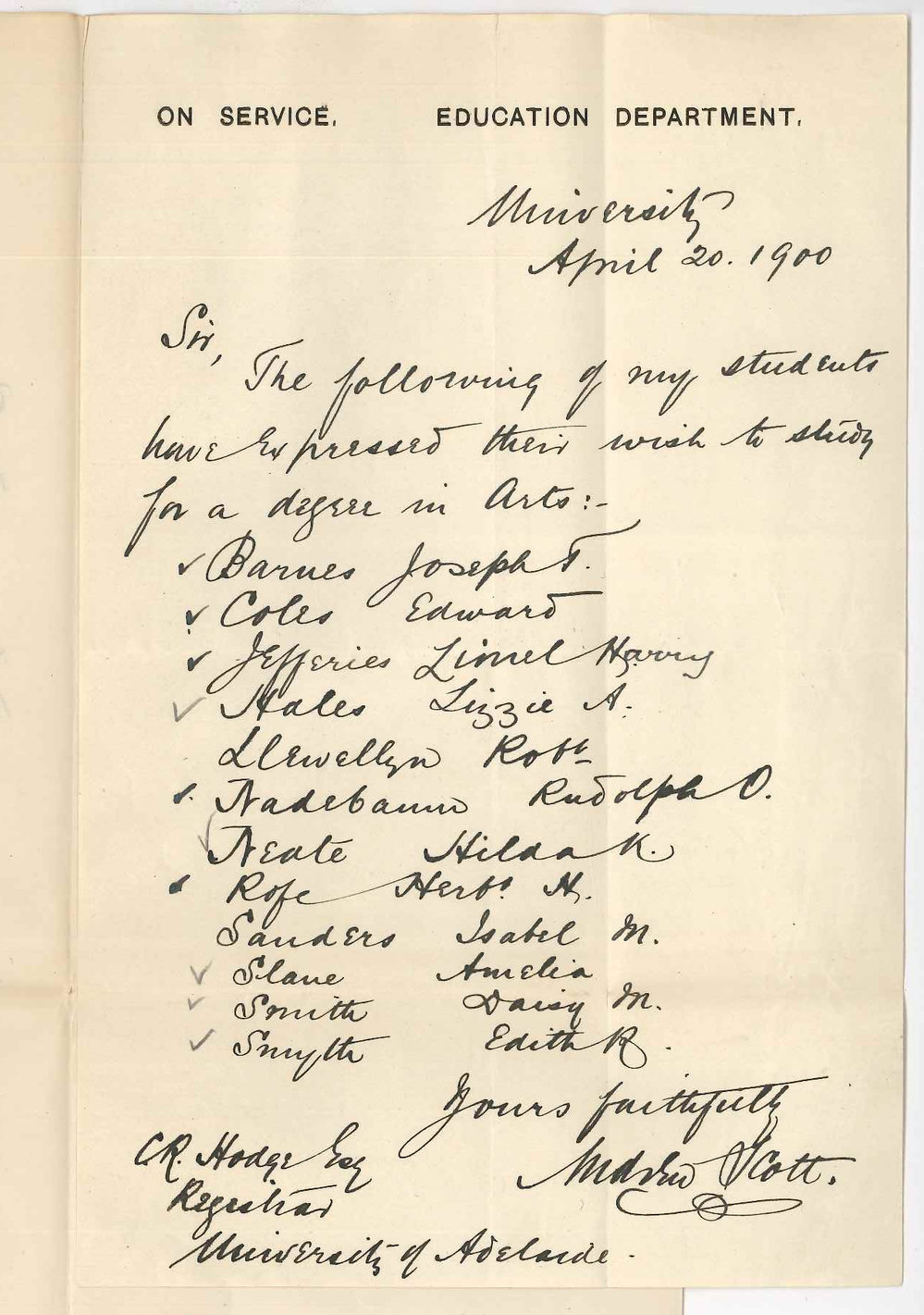 Andrew Scott BA - Education Department - List of students proceeding to BA degree