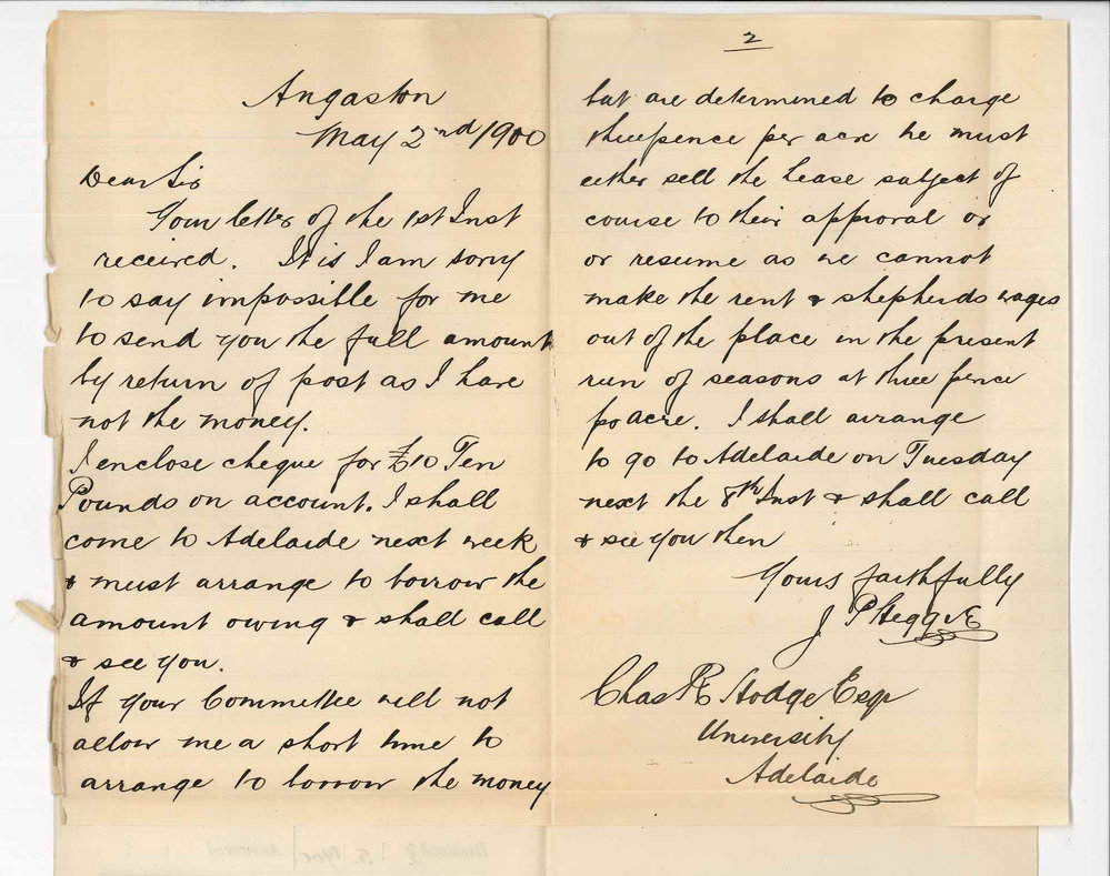 James P Heggie - Angaston - Rent of land at Craigies Plains