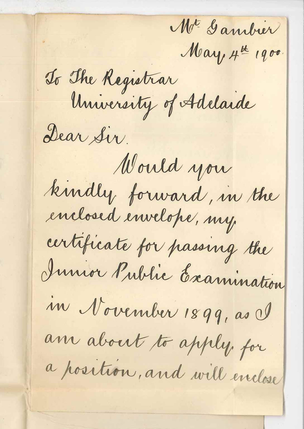 Adrian Akhurst - Mount Gambier - Asking for Junior Public Certificate