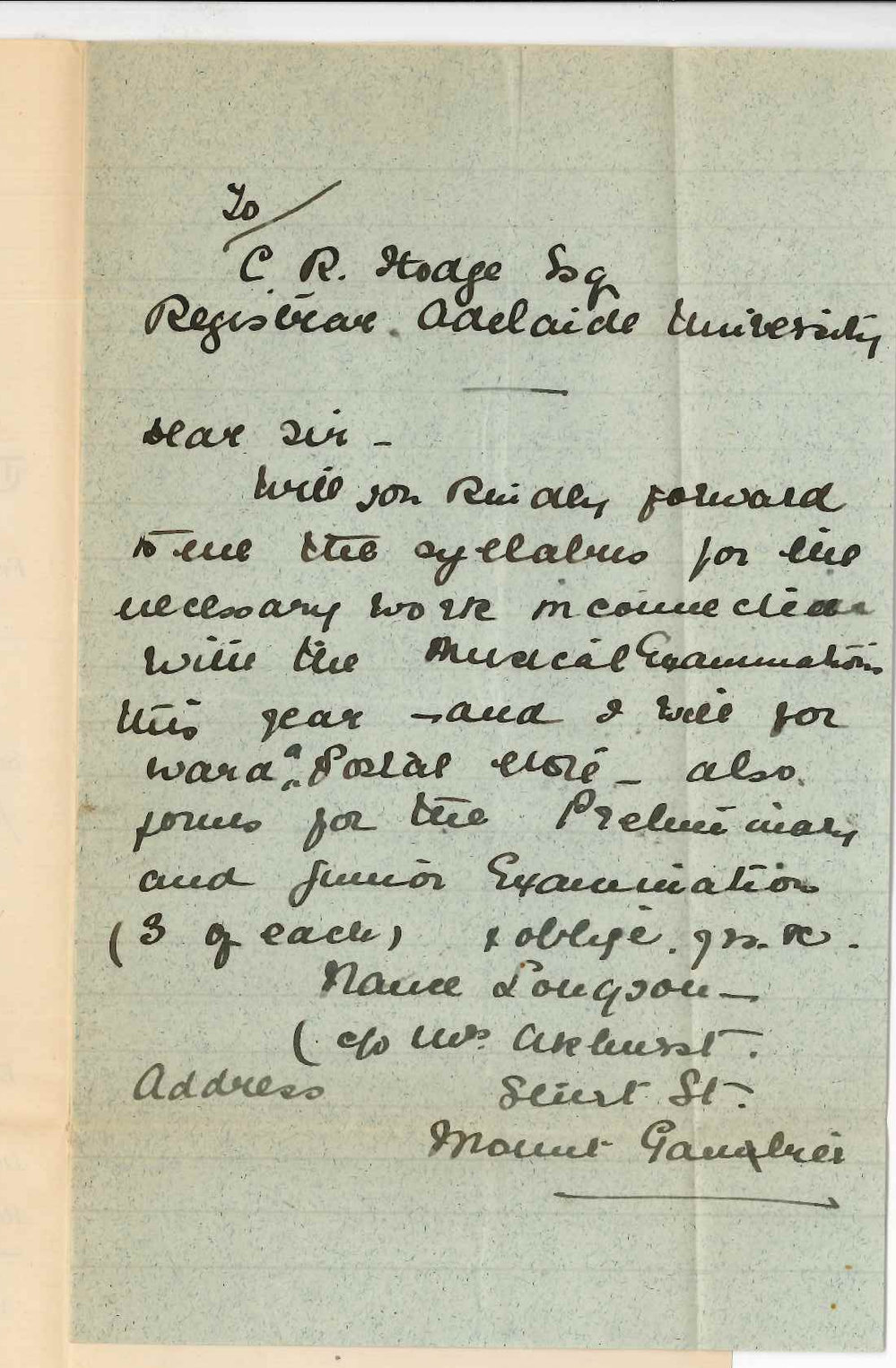 Nance Longson - Mount Gambier - Requesting Music Pamphlets and Entry forms