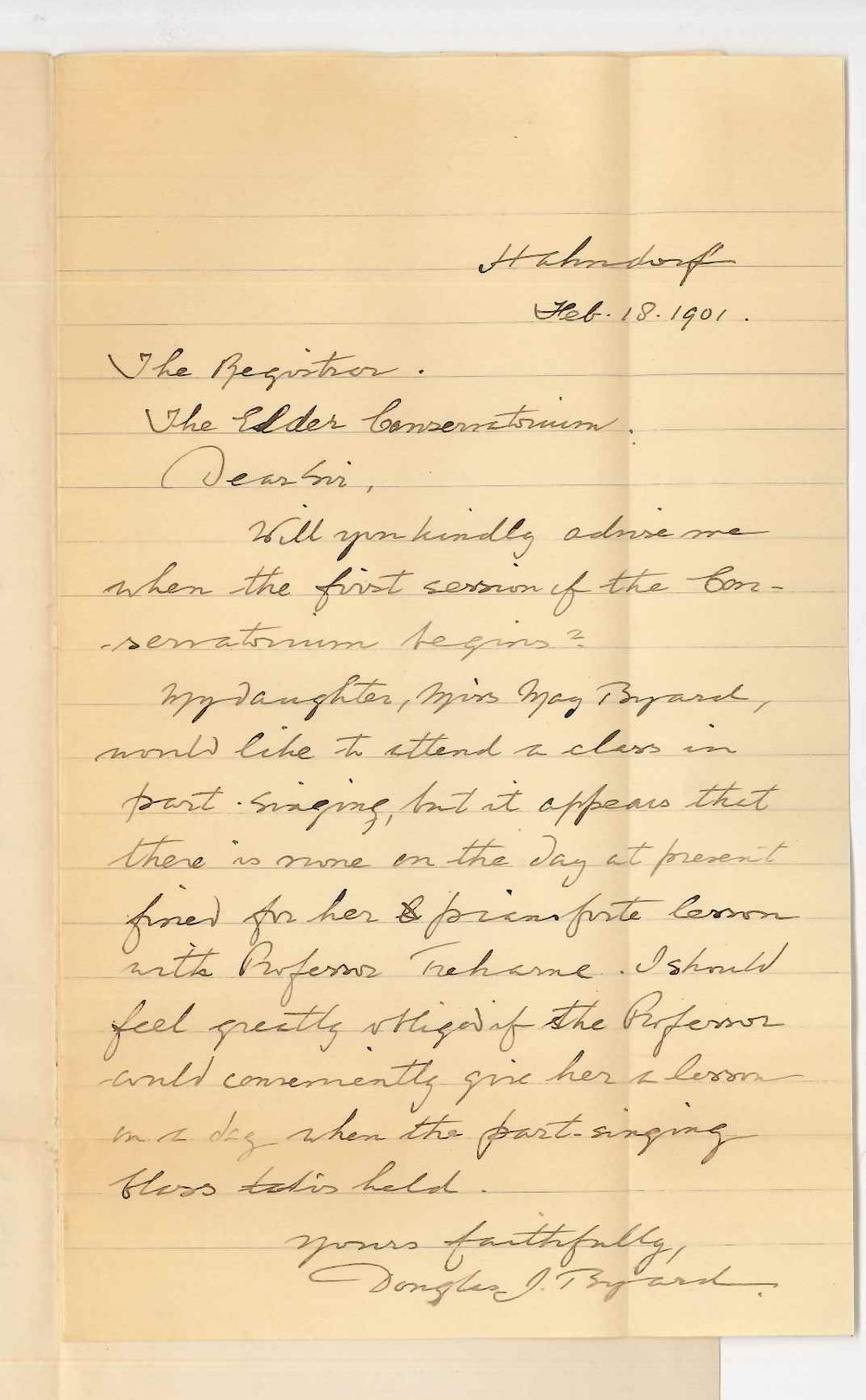 Douglas John Byard  - Hahndorf - Miss Byards studies at the Conservatorium