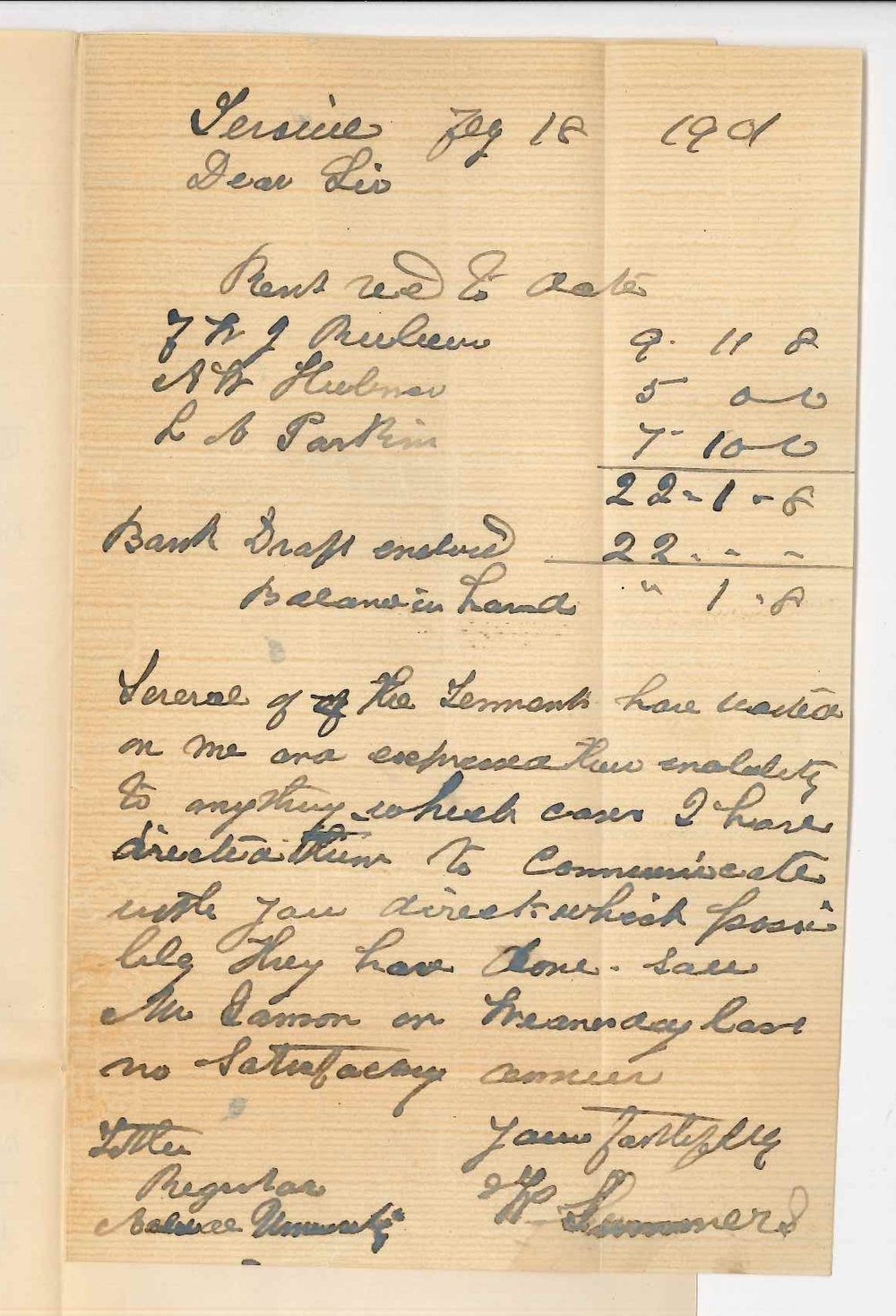 William Summers - Terowie - Forwarding rents of Terowie Tenants