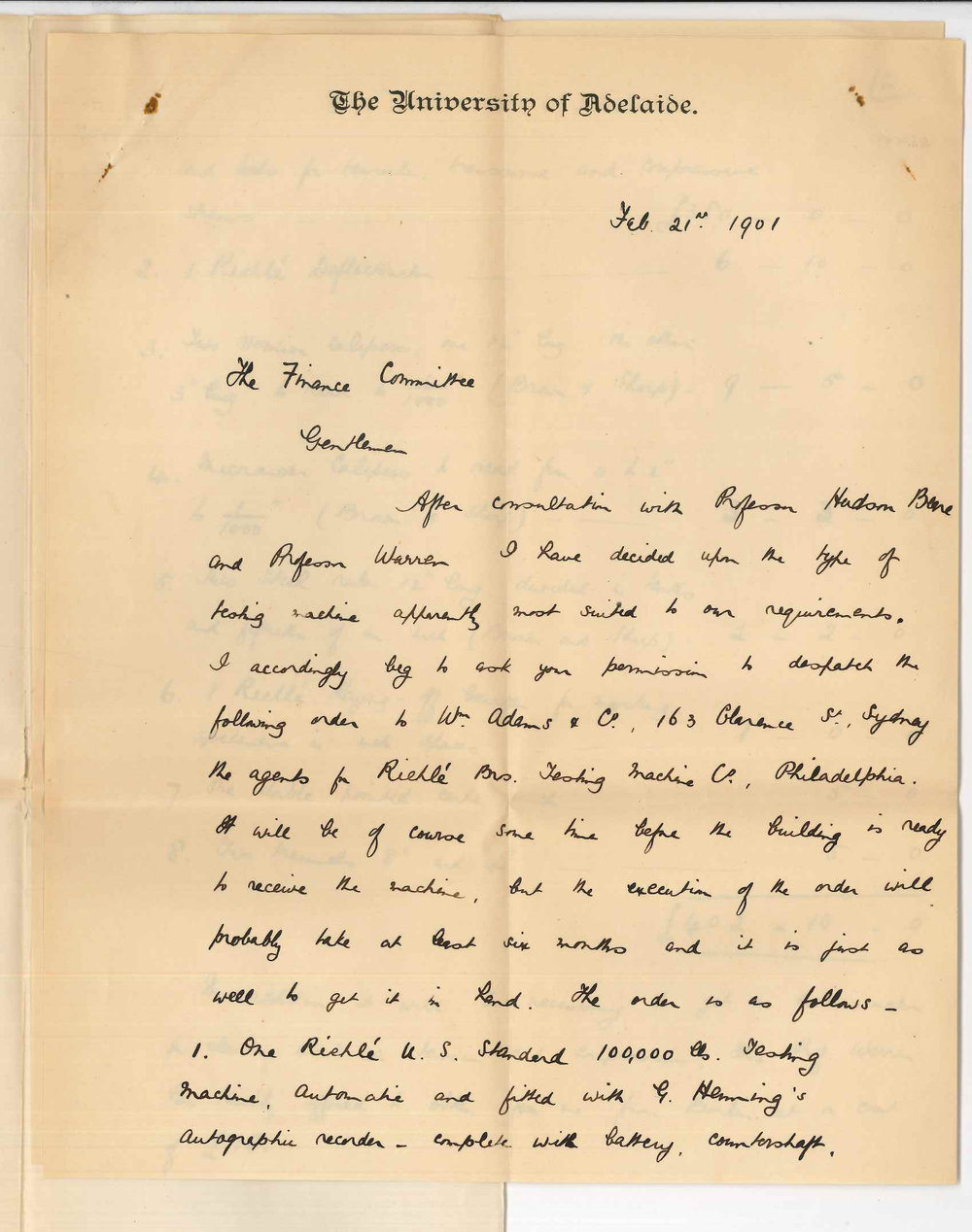 Professor Robert William Chapman - The University - Concerning testing machine