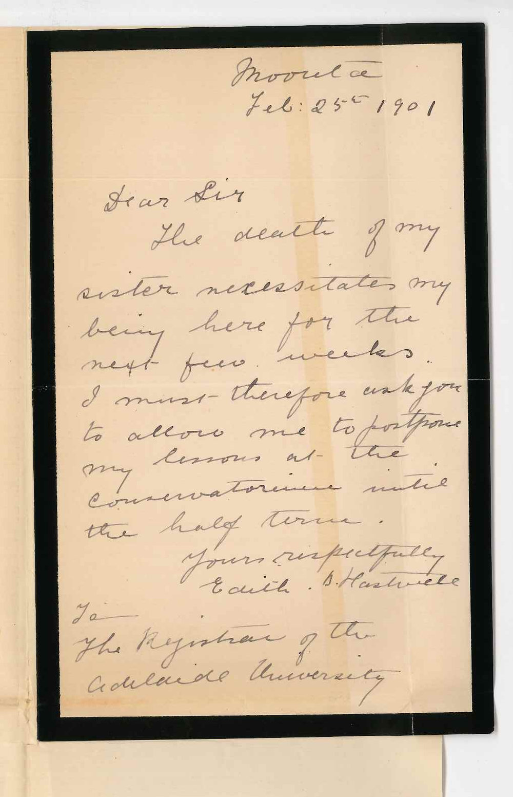 Miss Edith B Hastwell - Moonta - Lessons at Conservatorium