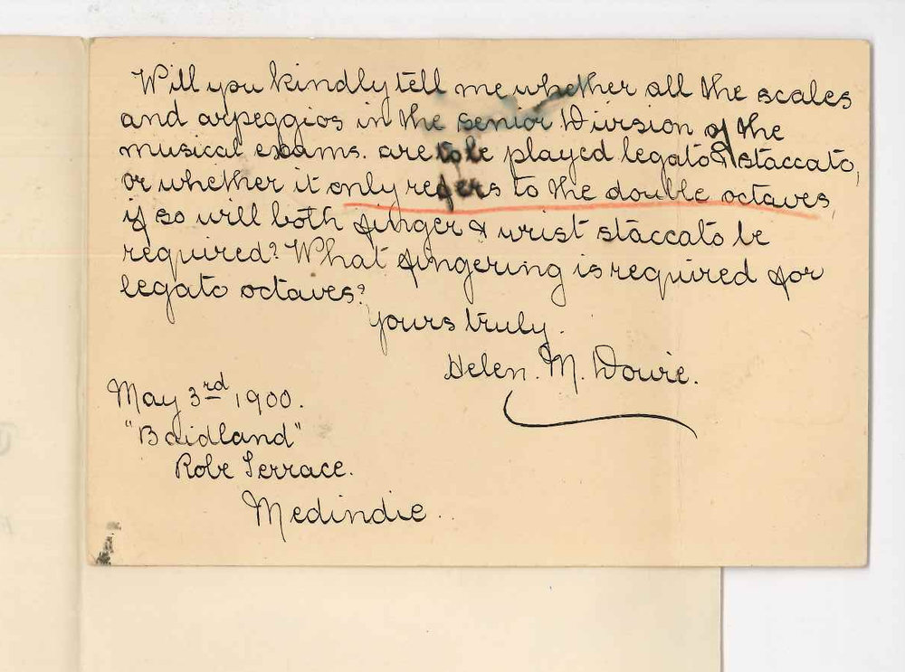 Miss Helen M Dowie - Medindie - Requesting information concerning Music Examination