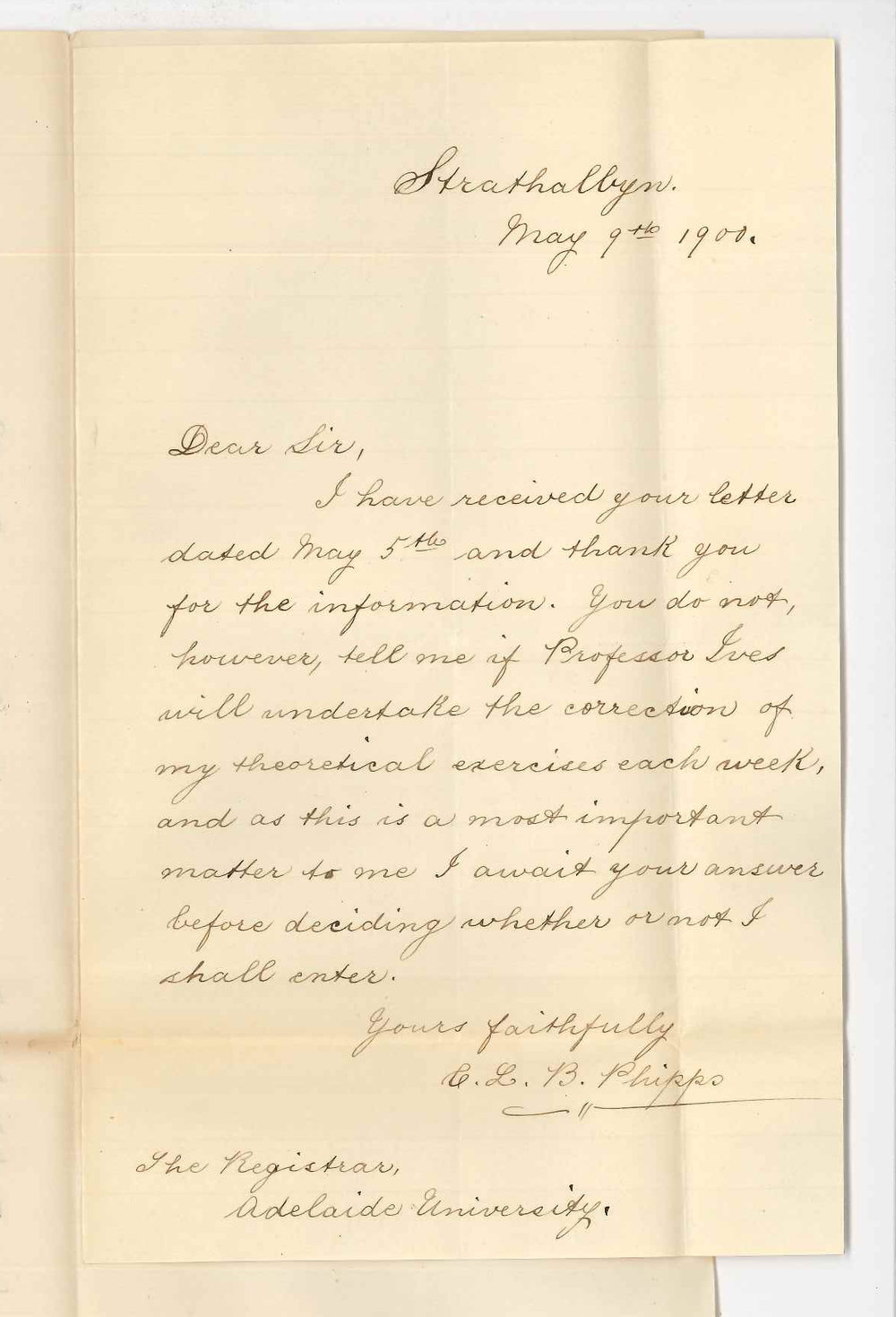 Miss C L B Phipps - Strathalbyn - Music Bachelor Course