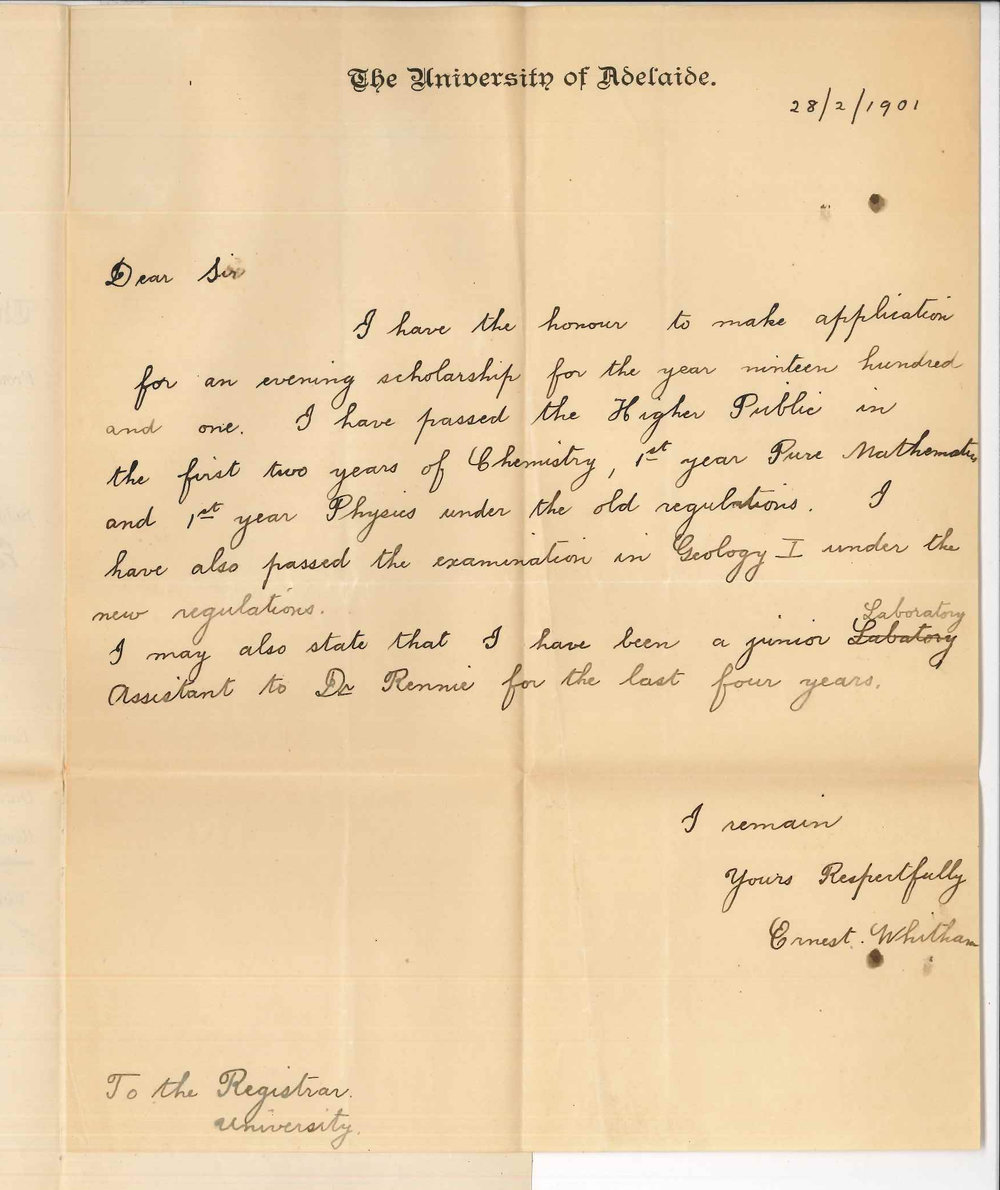 Ernest Whitham - University - Application for an Evening Scholarship