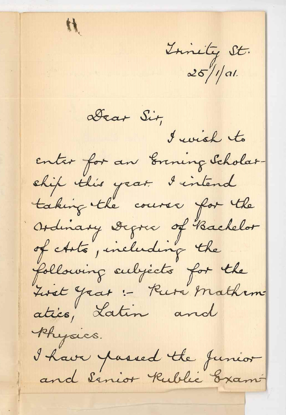 George Gardner - College Town - Application for an Evening Scholarship